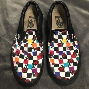Vans Customs Black Roses Slip-On Shoes SZ 10.5